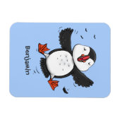 Cute happy fly puffin blue cartoon illustratie magneet (Horizontaal)