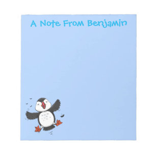 Cute happy fly puffin blue cartoon illustratie notitieblok