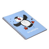 Cute happy fly puffin blue cartoon illustratie notitieboek (Rechterzijde)