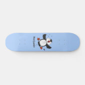 Cute happy fly puffin blue cartoon illustratie persoonlijk skateboard (Horizontaal)