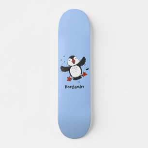 Cute happy fly puffin blue cartoon illustratie persoonlijk skateboard