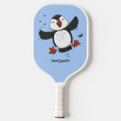 Cute happy fly puffin blue cartoon illustratie pickleball paddle (Achterkant)