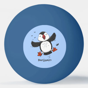Cute happy fly puffin blue cartoon illustratie pingpongbal