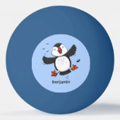 Cute happy fly puffin blue cartoon illustratie pingpongbal (Achterkant)