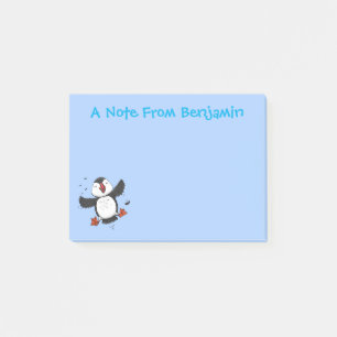 Cute happy fly puffin blue cartoon illustratie post-it® notes