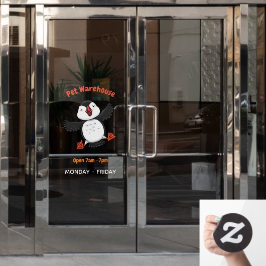 Cute happy fly puffin blue cartoon illustratie raamsticker (Kantoordeur)