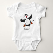 Cute happy fly puffin blue cartoon illustratie romper (Voorkant)