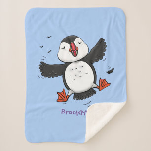 Cute happy fly puffin blue cartoon illustratie sherpa deken