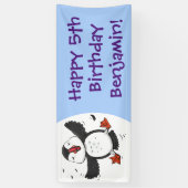 Cute happy fly puffin blue cartoon illustratie spandoek (Verticaal)