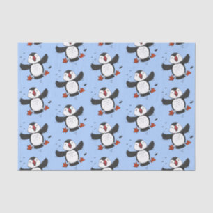 Cute happy fly puffin blue cartoon illustratie tissuepapier