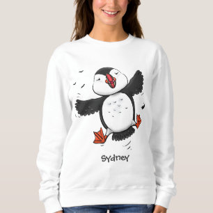 Cute happy fly puffin blue cartoon illustratie trui