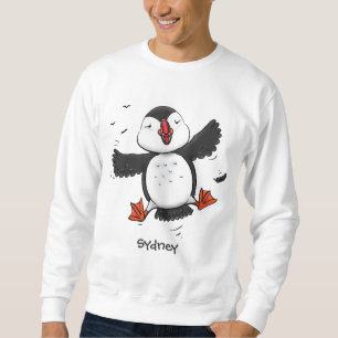 Cute happy fly puffin blue cartoon illustratie trui