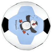 Cute happy fly puffin blue cartoon illustratie voetbal (Gedraaid)