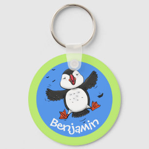 Cute happy fly puffin cartoon illustratie sleutelhanger