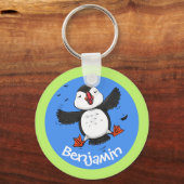 Cute happy fly puffin cartoon illustratie sleutelhanger (Voorkant)