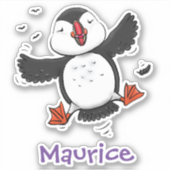 Cute happy fly puffin cartoon illustratie sticker (Voorkant)