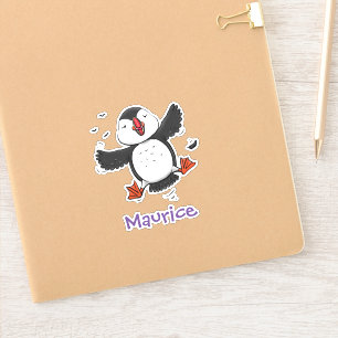 Cute happy fly puffin cartoon illustratie sticker