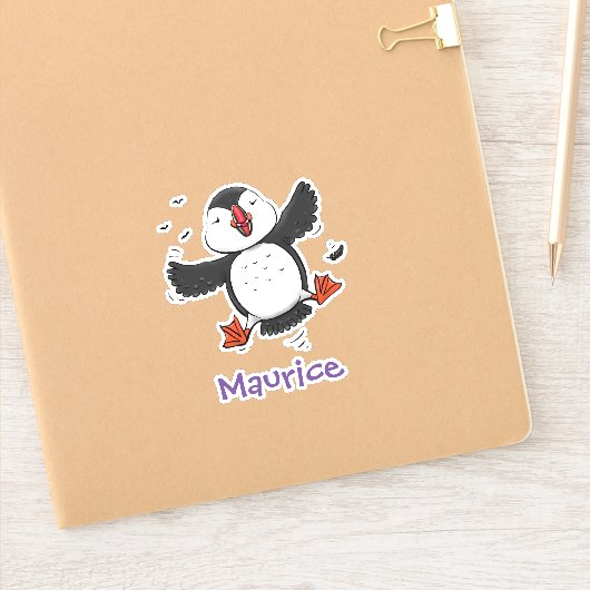 Cute happy fly puffin cartoon illustratie sticker (Notitieboek)