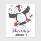 Cute happy fly puffin cartoon illustratie sticker (Vel)