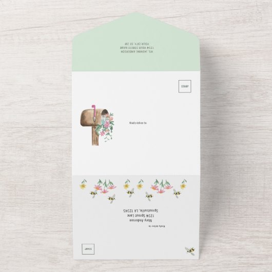 Cute Happy Fox Surprise Birthday Party All In One Uitnodiging (Buitenkant)