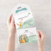 Cute Happy Fox Surprise Birthday Party All In One Uitnodiging (Afscheurbaar)