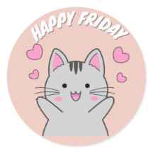 CUTE HAPPY FRIDAY CAT CLASSIC ROUND STICKER