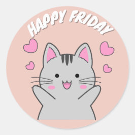CUTE HAPPY FRIDAY CAT CLASSIC ROUND STICKER
