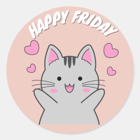 CUTE HAPPY FRIDAY CAT CLASSIC ROUND STICKER (Voorkant)