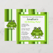Cute Happy Frog met Stripes Birthday Invite Kaart (Voorkant / Achterkant)