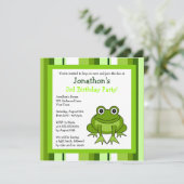 Cute Happy Frog met Stripes Birthday Invite Kaart (Staand voorkant)