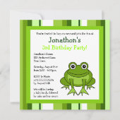 Cute Happy Frog met Stripes Birthday Invite Kaart (Voorkant)