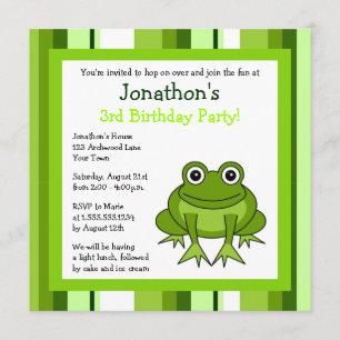 Cute Happy Frog met Stripes Birthday Invite Kaart