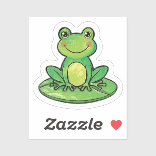 Cute Happy Frog on Lily Pad Sticker (Vel)
