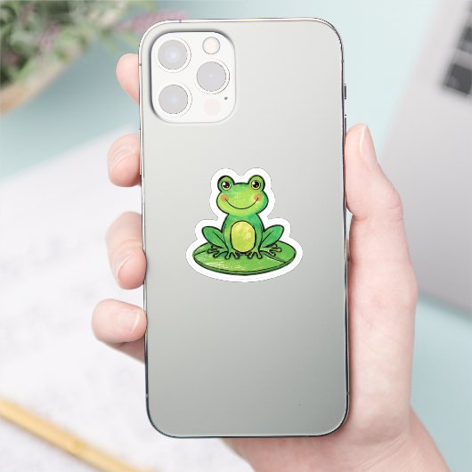 Cute Happy Frog on Lily Pad Sticker (Telefoon)
