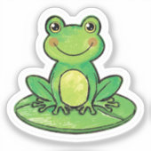 Cute Happy Frog on Lily Pad Sticker (Voorkant)