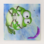 Cute Happy Funny Frog Paraglider - Cartoon Tekenin Legpuzzel (Horizontaal)