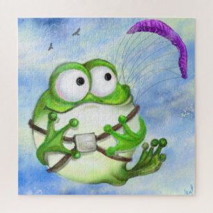 Cute Happy Funny Frog Paraglider - Cartoon Tekenin Legpuzzel