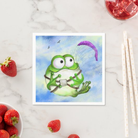 Cute Happy Funny Frog Paraglider - Cartoon Tekenin Servet (Insitu)