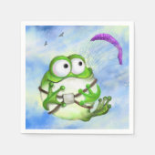 Cute Happy Funny Frog Paraglider - Cartoon Tekenin Servet (Voorkant)