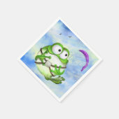Cute Happy Funny Frog Paraglider - Cartoon Tekenin Servet (Hoek)