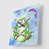 Cute Happy Funny Frog Paraglider - Cartoon Tekenin Vierkante Klok (Hoek)
