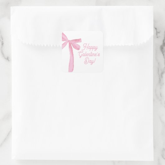 Cute Happy Galentine's day Pink Ribbons Bows Vierkante Sticker (Tas)