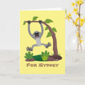 Cute happy gibbon ape cartoon-illustratie kaart (Gele Bloem)