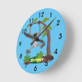 Cute happy gibbon ape cartoon illustration round c ronde klok (Hoek)