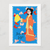 Cute Happy Girl Japan Stamp Art Briefkaart (Voorkant)