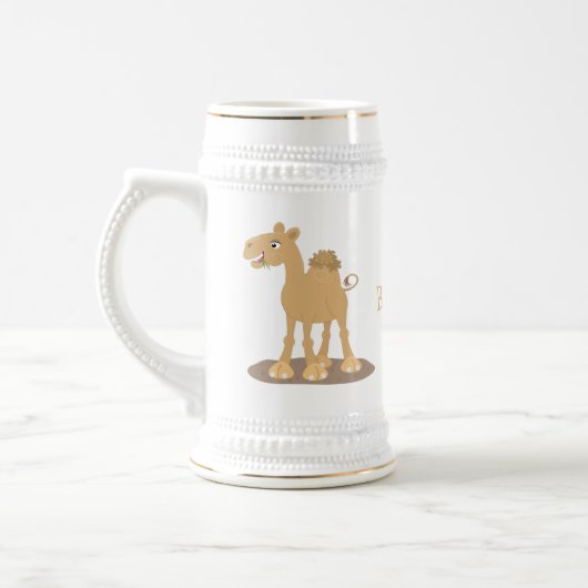 Cute happy glimlach camel cartoon illustratie bierpul (Links)