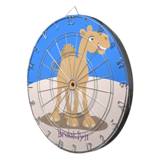 Cute happy glimlach camel cartoon illustratie dartbord (Voorkant Rechts)