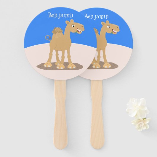 Cute happy glimlach camel cartoon illustratie handwaaier (Voorkant en achterkant)