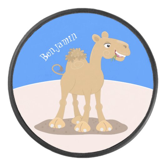 Cute happy glimlach camel cartoon illustratie hockey puck (Voorkant)