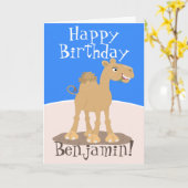 Cute happy glimlach camel cartoon illustratie kaart (Gele Bloem)
